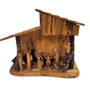 Vintage Hand Carved Wood Nativity Crèche Manger *Small Flaw*